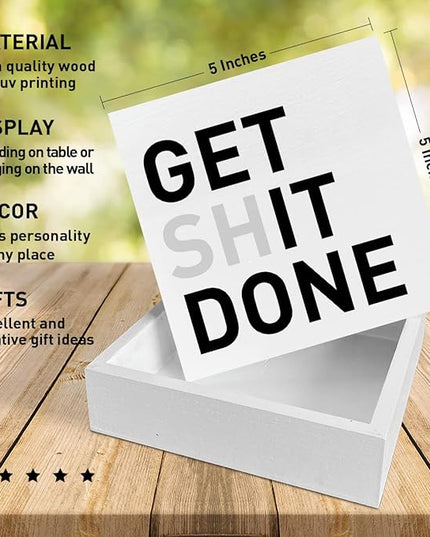 Home Office Desk Wooden Box Sign Decor, Get It Done, Inspirational Quotes Desk Decor Motivational Desk Decorations for Women Men Office - LeafyLoom