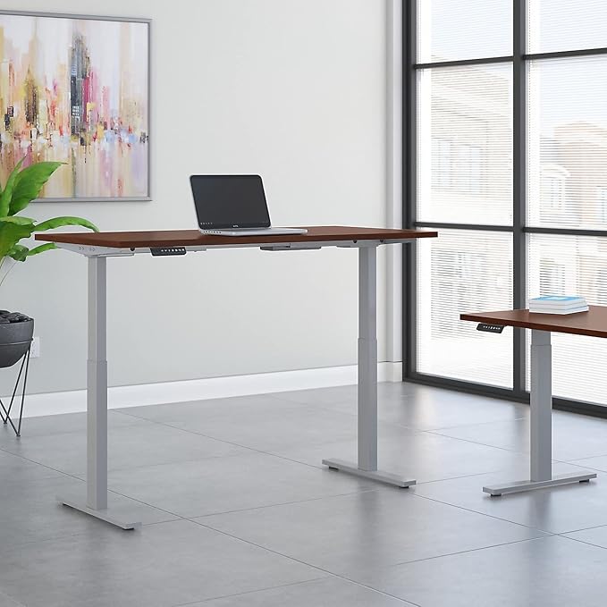 Bush Business Furniture Move 60 Series Electric Ergonomic Sit-Stand Computer Table for Home and Professional Office, 60W x 30D, Hansen Cherry - LeafyLoom