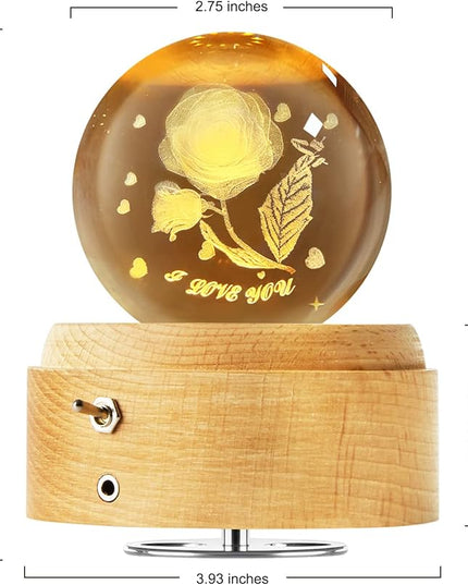 Best for Mom Women Wife Girlfriend Grandma, 3D Rose No.2 Crystal Ball Music Box with LED Night Lamp, Unique Mom Gifts for Birthday Graduation Christmas Valentine's Day Anniversary - LeafyLoom