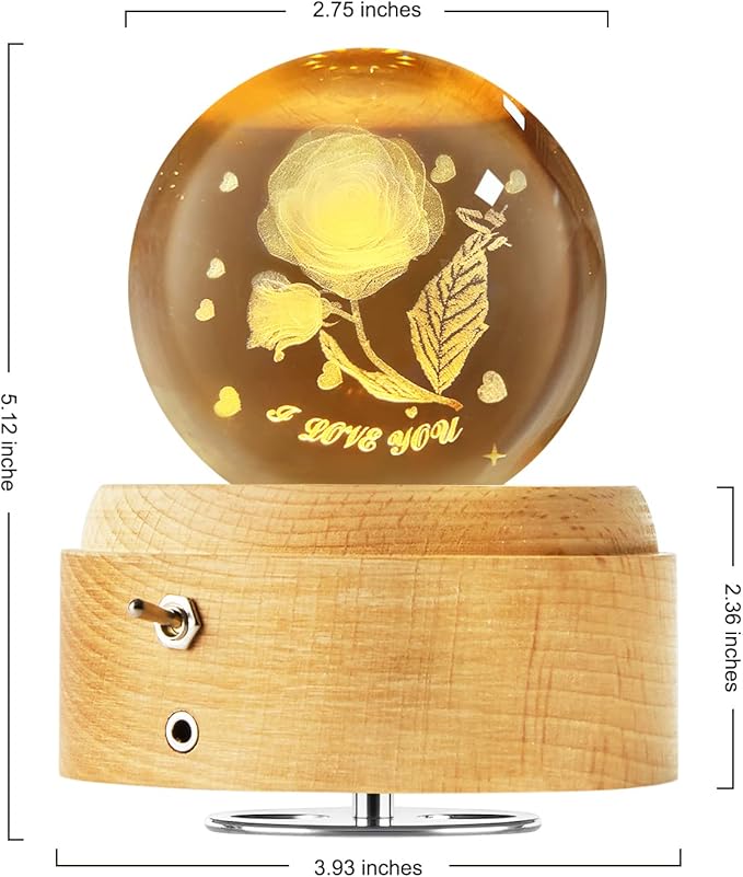 Best for Mom Women Wife Girlfriend Grandma, 3D Rose No.2 Crystal Ball Music Box with LED Night Lamp, Unique Mom Gifts for Birthday Graduation Christmas Valentine's Day Anniversary - LeafyLoom