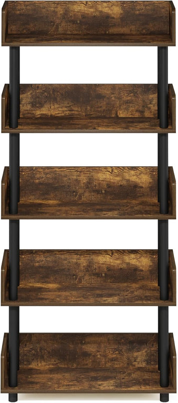 Furinno Turn-N-Tube 5-Tier Toolless Display Rack, Amber Pine/Black - LeafyLoom