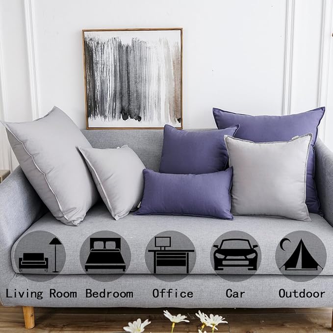 Jeanerlor Pack of 2 Cotton Linen Soft Soild Decorative Square Throw Pillow Covers Set Cushion Case for Sofa Bedroom Car24 x 24 Inch 60 x 60cm,Silver Grey - LeafyLoom