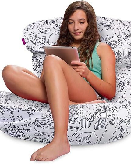 Posh Creations Structured Comfy Bean Bag Chair for Gaming, Reading, and Watching TV, Laguna Lounger, Canvas Coloring Fabric - Creatures - LeafyLoom