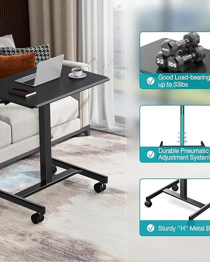 edx Small Standing Desk Mobile Portable Rolling Laptop Desk on Wheels, Adjustable Height for Home Office - LeafyLoom