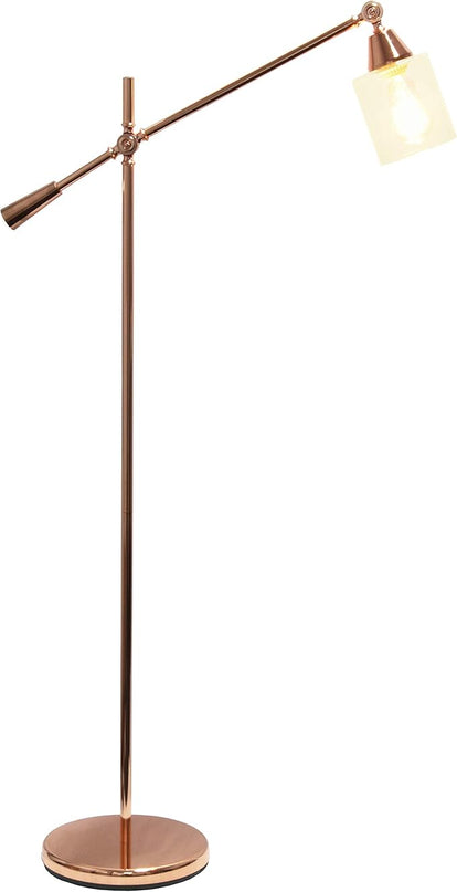 Elegant Designs LF1030-RGD Pivot Arm Glass Shade Floor Lamp, Rose Gold - LeafyLoom