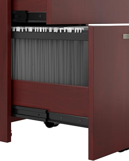 Bush Business Furniture Office in an Hour 3 Rolling File Cabinet | Mobile Under Desk Drawers for Letter, Legal, and A4-size Document Storage, Hansen Cherry - LeafyLoom
