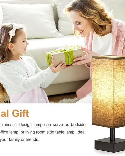 Black Small Table Lamp for Bedroom - Bedside Lamps for Nightstand, Minimalist Night Stand Light Lamp with Square Fabric Shade, Desk Reading Lamp for Kids Room Living Room Office - LeafyLoom