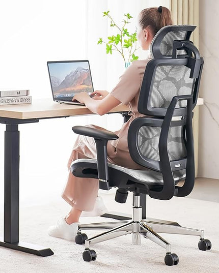 Office Chair Ergonomic Desk Chair, ALL-Mesh High Back Home Office Chair Lumbar Support, Reclining Gaming Chair Adjustable Armrests Headrest, Big and Tall Swivel Computer Chair 330LBS (Grey) - LeafyLoom