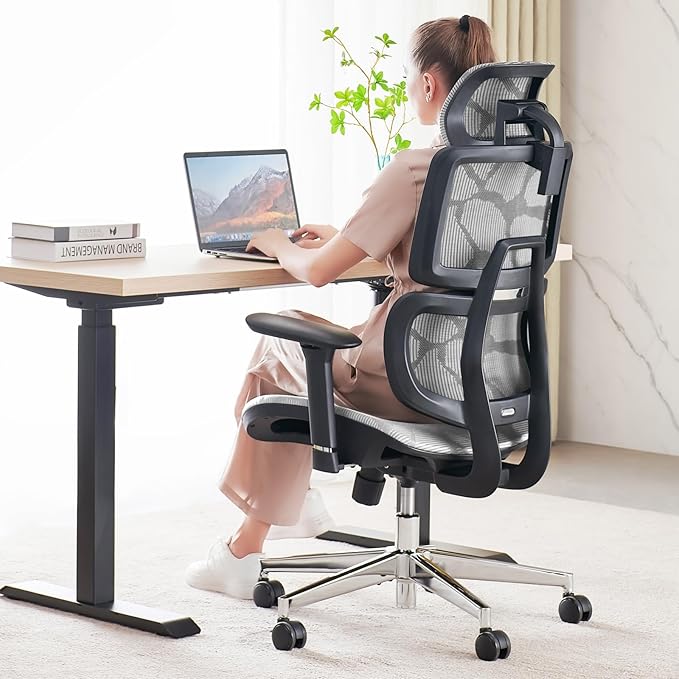 Office Chair Ergonomic Desk Chair, ALL-Mesh High Back Home Office Chair Lumbar Support, Reclining Gaming Chair Adjustable Armrests Headrest, Big and Tall Swivel Computer Chair 330LBS (Grey) - LeafyLoom