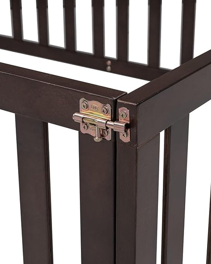 Multifunctional Full Size Floor Bed with Safety Guardrails and Door, Montessori Sturdy Solid Wood Beds Frame, Easy Assembly and No Spring Need, for Boys and Girls Room, Walnut - LeafyLoom