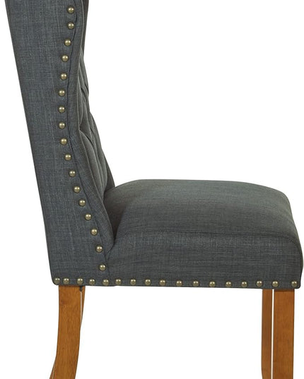 OSP Home Furnishings Jessica Button Tufted Wingback Upholstered Dining Chair with Wood Legs, Charcoal Fabric - LeafyLoom
