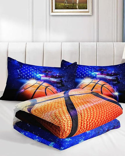 Datura home Kids Comforter Set Basketball Printed Pattern Bedding Set with 1 Comforter and 2 Pillowcases for Girls Boys Bedroom All Season(Basketball Twin) - LeafyLoom