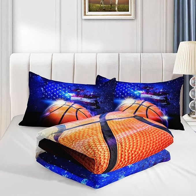 Datura home Kids Comforter Set Basketball Printed Pattern Bedding Set with 1 Comforter and 2 Pillowcases for Girls Boys Bedroom All Season(Basketball Full) - LeafyLoom