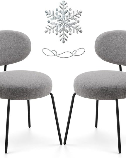COLAMY Modern Fabric Dining Chairs Set of 2, Mid Centry Upholstered Dining Room Kitchen Chairs with Curved Backrest, Round Seat, Black Metal Legs, Grey - LeafyLoom