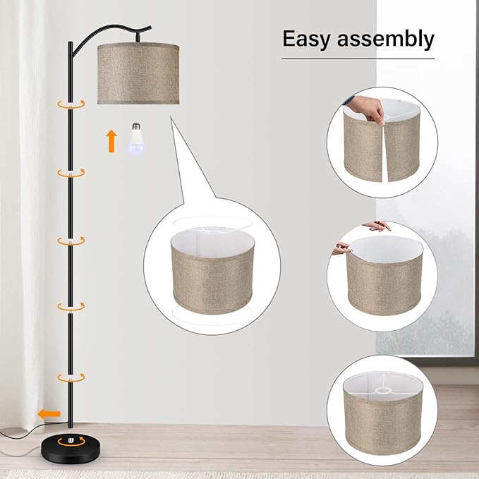 BoostArea Floor Lamp for Living Room,Arc Floor Lamp with Remote Control,Stepless Dimmable Brightness & Colors Temperature 2700k-6500k,Modern Standing Lamp for Bedroom Study Room Office,Jute - LeafyLoom