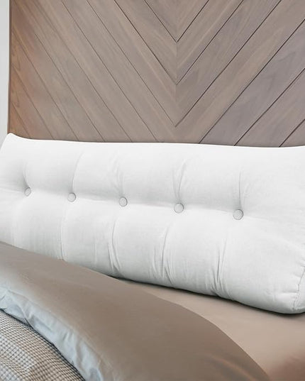 Headboard Wedge Pillow Triangular Bed Rest Reading Backrest Body Bolster Cushion Back Support Long Bolster Pillow for Bed Gifts with Removable Cover(White, Queen (59 x 20 x 8 Inch)) - LeafyLoom