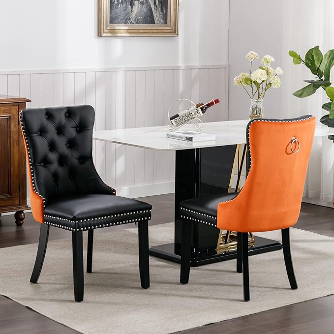 NicBex Haerin-SD-00105-LWJ Dining Chairs, 25.5"x19.7"x37.5", Black and Orange - LeafyLoom