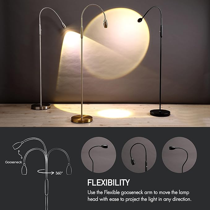 O’Bright Ray – Adjustable LED Beam Floor Lamp, Dimmable and Zoomable Spotlight, Flexible Gooseneck, Reading/Crafting Standing Lamp, Work Table Light, Matte Black - LeafyLoom