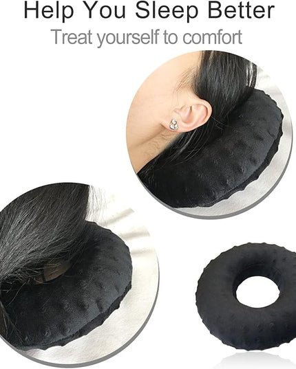 Piercing Pillow Ear Pillows Donut with Hole for Ear Pain CNH, Pain Relief Sleeping, Pressure Sore, Side Sleepers, Headphones Minky Dot Black - LeafyLoom