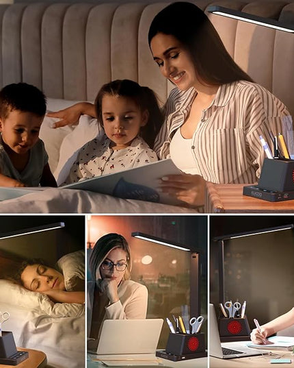 LED Desk Lamp for Home Office with USB A+C Charging Port Touch Control Reading Table Lamp Small Desk Lamp with Pen Phone Holder 3 Color Modes 4 Dimmable RGB Auto Timer 60min for Home, Office, Dorm - LeafyLoom