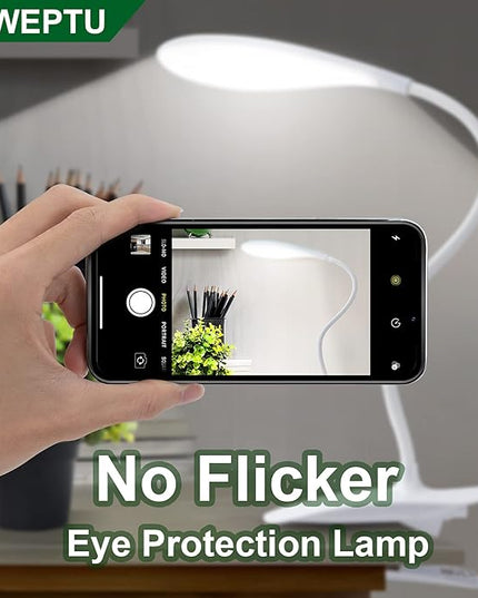 LED Desk Lamp Eye-caring Clamp Light Clamp Lamps Reading Lights with USB Port, 360°Flexible Gooseneck Bed Night Light (Include AC Power Plug) - LeafyLoom