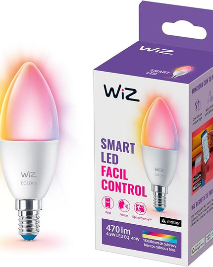 WiZ 40W B12 Color LED Smart Candle-Shaped Bulb - Pack of 1 - E26- Indoor - Connects to Your Existing Wi-Fi - Control with Voice or App + Activate with Motion - Matter Compatible WiZConnectedLighting