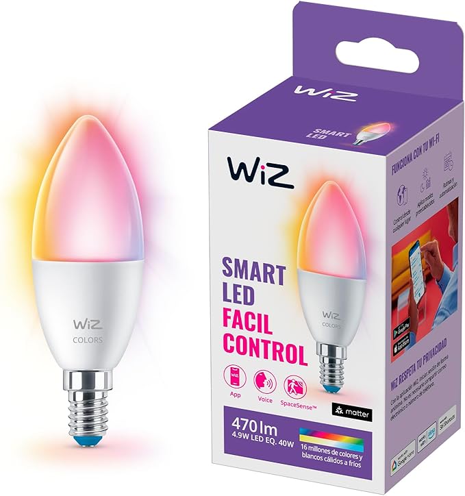 WiZ 40W B12 Color LED Smart Candle-Shaped Bulb - Pack of 1 - E26- Indoor - Connects to Your Existing Wi-Fi - Control with Voice or App + Activate with Motion - Matter Compatible WiZConnectedLighting