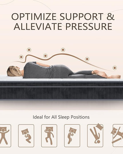 12 inch Queen Mattress, Cooling-Gel Memory Foam and Pocket Spring Hybrid Mattress, Medium Firm Feel, Queen Bed Mattress in a Box, CertiPUR-US Certified, Queen Size Mattress - LeafyLoom