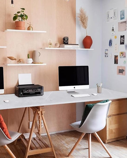 Kaboon Universal Tabletop 55"x23.62", Solid One-Piece Melamine Table Top, Double Desk L-Desk DIY, Home and Office Countertop, White Rock - LeafyLoom