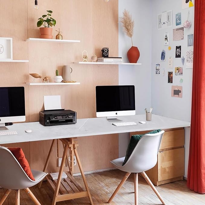 Kaboon Universal Tabletop 55"x23.62", Solid One-Piece Melamine Table Top, Double Desk L-Desk DIY, Home and Office Countertop, White Rock - LeafyLoom