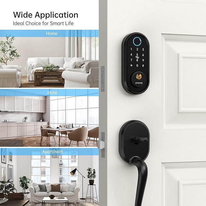 Smart Lock, SMONET Fingerprint Door Lock Smart Deadbolt Keyless Entry - Electronic Digital Keypad with Biometric Fingerprint, Smartphone App Auto Lock Bluetooth Keys Fobs Smartlock for Alexa, Home SMONET