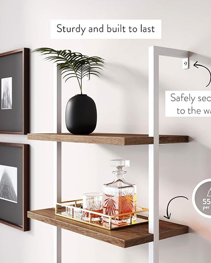 Nathan James Theo Industrial Bookshelf with Wood Drawers and Matte Steel Frame, 3-Shelf, Oak/White - LeafyLoom