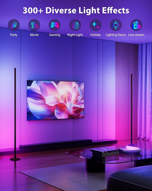 2PCS RGB Floor Lamp, Bluetooth APP and Remote Control 65" Smart Modern Standing Lamp Music Sync 16 Million DIY Colors Changing LED Floor Lamp with Heavy Base - LeafyLoom
