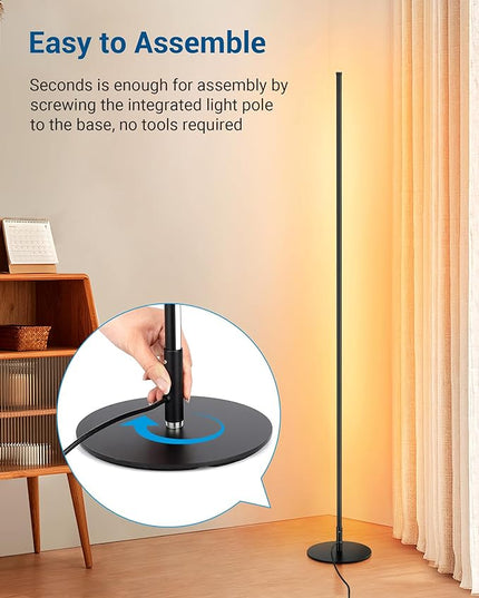 DEWENWILS LED Corner Floor Lamp, Set of 2 Modern Dimmable Mood Floor Light, 57.5" Minimalist Standing Tall Lamp for Living Room, Bedroom, Office, 3000K Warm White Light (Black) - LeafyLoom