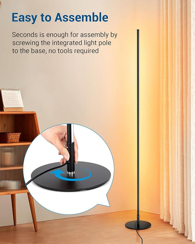 DEWENWILS LED Corner Floor Lamp, Set of 2 Modern Dimmable Mood Floor Light, 57.5" Minimalist Standing Tall Lamp for Living Room, Bedroom, Office, 3000K Warm White Light (Black) - LeafyLoom