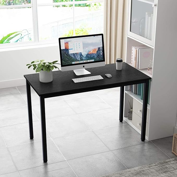 SogesGame Computer Desk, 47.2 inches Small Office Desk Computer Table Study Writing Desk Workstation for Home Office, Black Dining Table - LeafyLoom