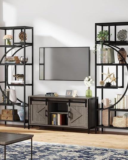 Bookshelf, 70.9” Wood Bookcases Open Shelves with Metal Frame, 7 Tier Tall Book Shelf, Freestanding Display Rack Storage Shelving Unit for Bedroom, Living Room, Easy Assembly (Black) - LeafyLoom