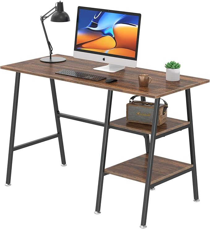VECELO 43 Inch Computer, Writing Home Office Hutch Workstation with Shelf Storage Desk 43", New Walnut - LeafyLoom