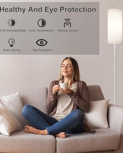 LED Floor Lamp for Living Room, Dimmable Standing Lamps with Foot Switch,Remote Custom Color Temperature White Pole Lamp with Lampshade,12W Led Bulb Tall Lamps for Bedroom Office Kid Room - LeafyLoom