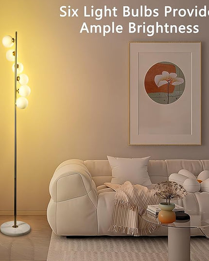 6 Globe Floor Lamp, Using Medieval Modern Floor Lamps, Including Frosted Glass lampshades and Modern Gold Floor Lamps with Light Bulbs, Living Room, Bedroom, and Office Decorations - LeafyLoom