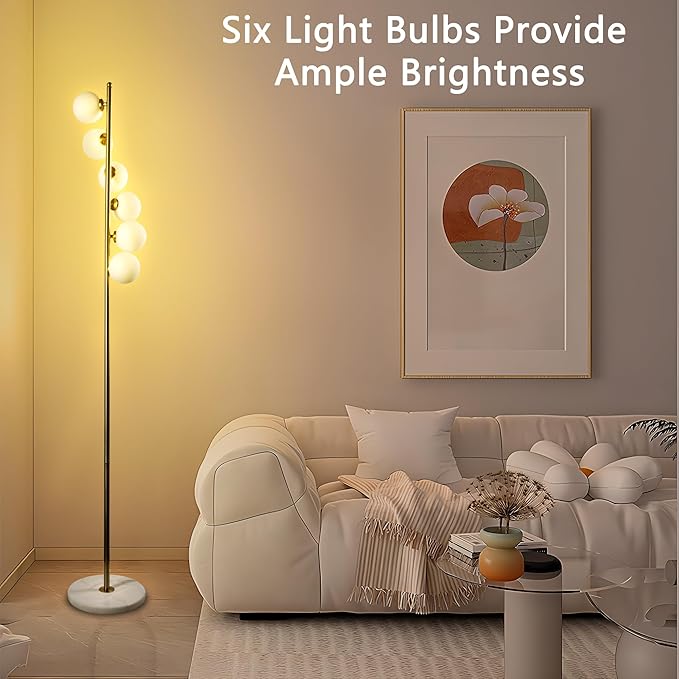 6 Globe Floor Lamp, Using Medieval Modern Floor Lamps, Including Frosted Glass lampshades and Modern Gold Floor Lamps with Light Bulbs, Living Room, Bedroom, and Office Decorations - LeafyLoom