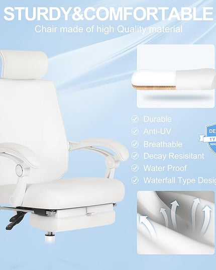 Misolant Ergonomic Office Chair with Footrest, Ergonomic Desk Chair with Adjustable 2D Lumbar Support, High Back Office Chair with Adjustable Headrest, Comfortable Leather Office Chair - LeafyLoom