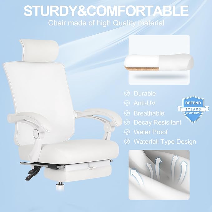 Misolant Ergonomic Office Chair with Footrest, Ergonomic Desk Chair with Adjustable 2D Lumbar Support, High Back Office Chair with Adjustable Headrest, Comfortable Leather Office Chair - LeafyLoom
