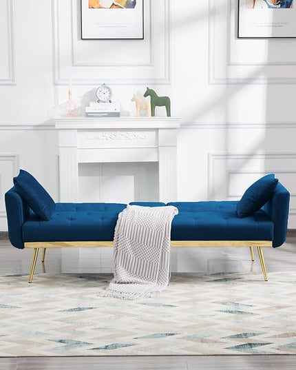 72.4" Mid-Century Modern Tufted Loveseat Sofa Living Room Furniture Sets with Cup Holder/2 Pillows/Adjusting Backrest Small Comfy Couch for Bedroom Apartment,Home Office,Navy Blue Sofá - LeafyLoom