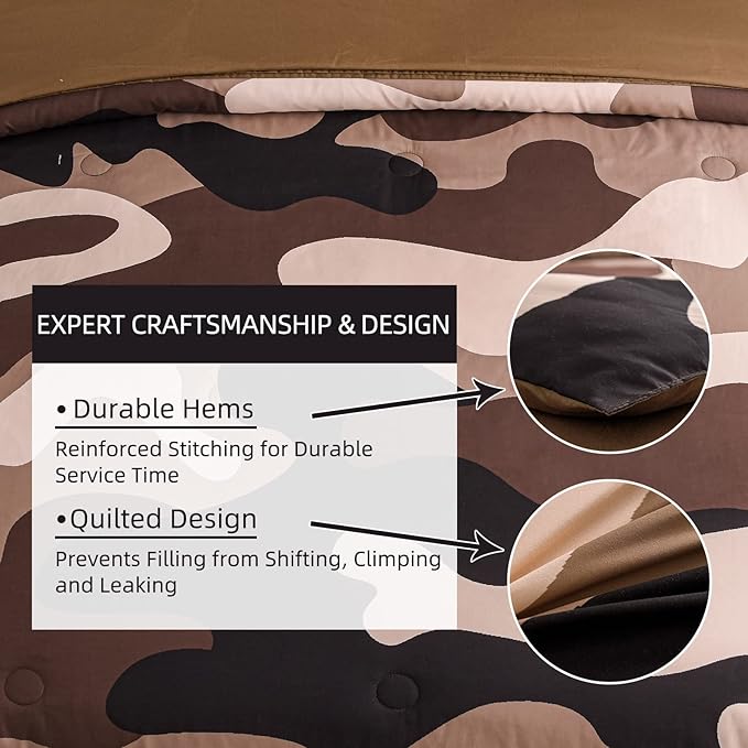 Meeting Story Camouflage Bedding Set, Colorful Pattern Style Queen Comforter Set, 3 PCS One Comforter and Two Pillowcases in One Bag, All Season Bedspread for Kids Teens Adults (Coffee, Queen) - LeafyLoom
