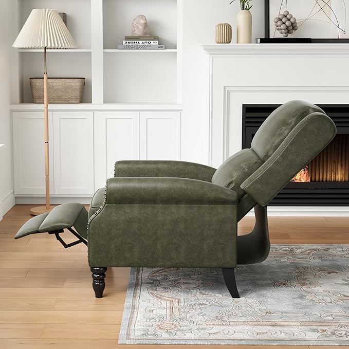 STARY Faux Leather Pushback Recliner Chair for Living Room Bedroom RV, Dark Green - LeafyLoom