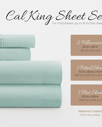Linen Market Bed Sheets for California King Size Bed (Aqua) - Sleep Better Than Ever with These Soft and Cooling California King Sheets - Deep Pocket Fits 16" Thick Beds - 4 Piece Cal King Sheet Set - LeafyLoom