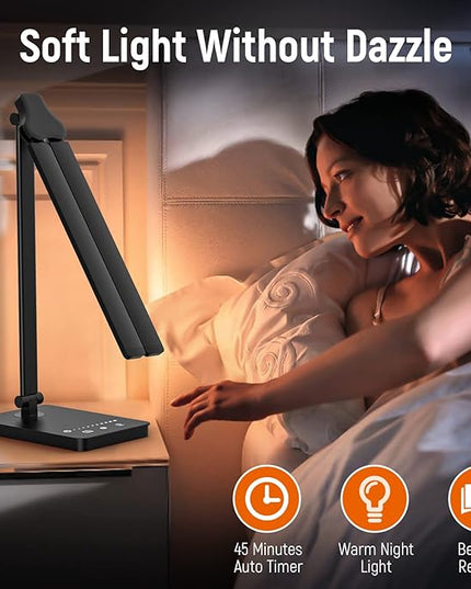 Adjustable Foldable Desk Lamp for Home Office - Double Swing Arm Bright LED Desk Light, Eye-Caring Architect Task Lamp, Touch Control Desktop Lamp Dimmable Table Desk Light for Work/Study/Craft - LeafyLoom
