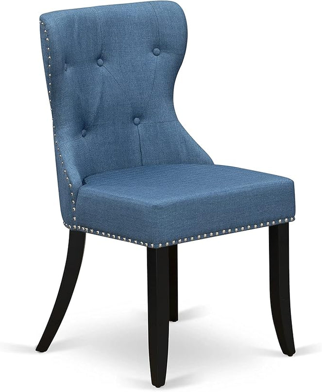 East West Furniture AMSI5-BCH-21 Antique 5 Piece Room Furniture Set Includes a Round Kitchen Table with Pedestal and 4 Blue Linen Fabric Parsons Dining Chairs, 36x36 Inch - LeafyLoom