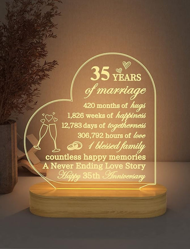 FULLOSUN Anniversary Wedding Gifts for Him/Her, I Love You Night Light 3D Illusion Lamp for Couple Wife Husband Romantic Valentines Wedding Day Present (35th) - LeafyLoom